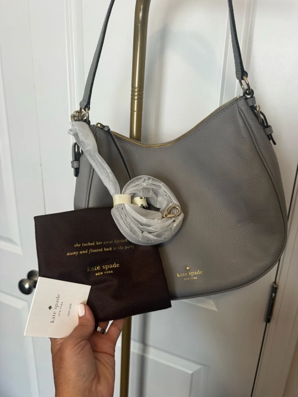 Kate Spade New York Staci Pebble Leather Shoulder Bag – Grey NWOT